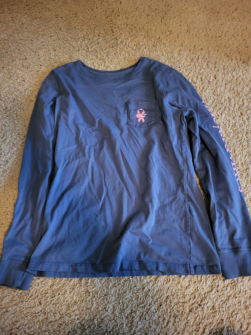 Vineyard Vines Long-Sleeve Pocket Tee Pink Ribbon For Breast Cancer - Blue